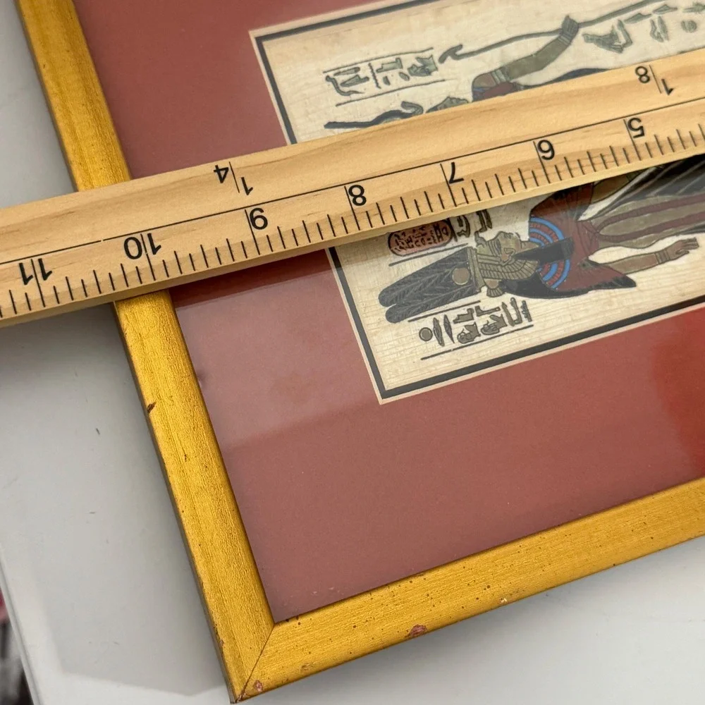 Hand Painted Egyptian Papyrus Art Framed Gold 8.5x10.5 Hieroglyphics Decor